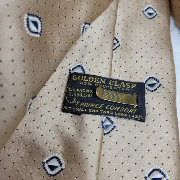 VTG 70s Golden Clasp by Prince Consort Gold Wide Kipper Polyester Point Neck Tie - Picture 5 of 12